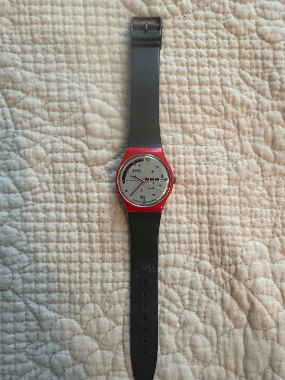 Swatch Watch CompuTech Compu Tech Red Bezel Grey Band 80’s
